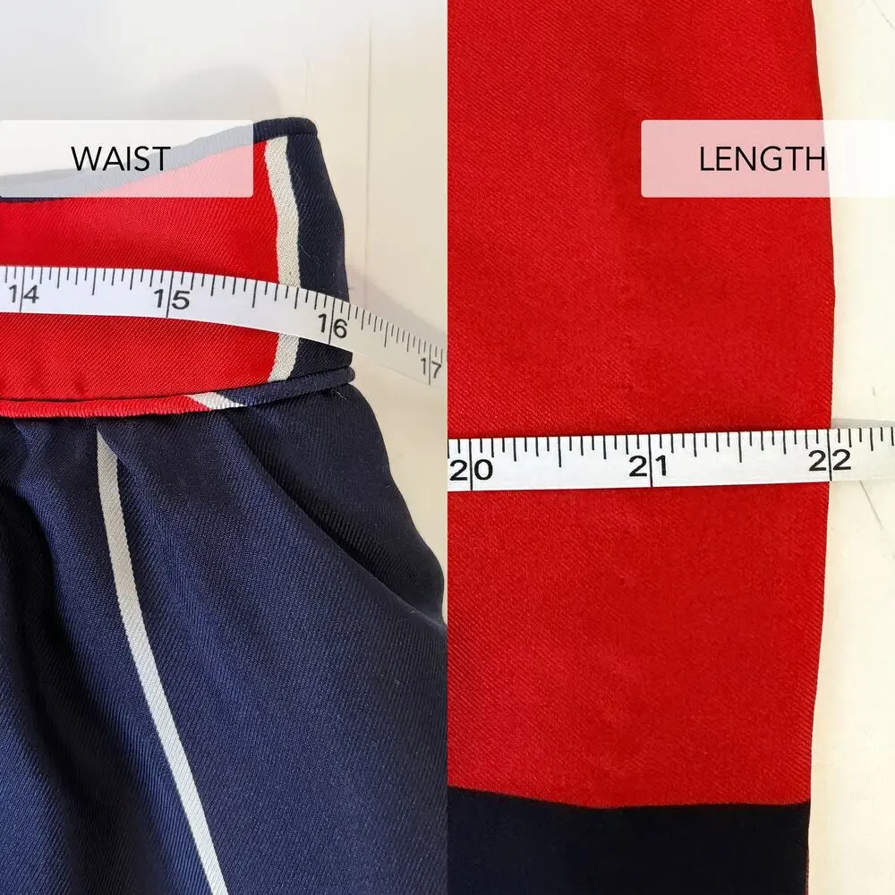 Elizabeth McKay 100% Silk Geometric Color Block Skirt Red Navy Size 10